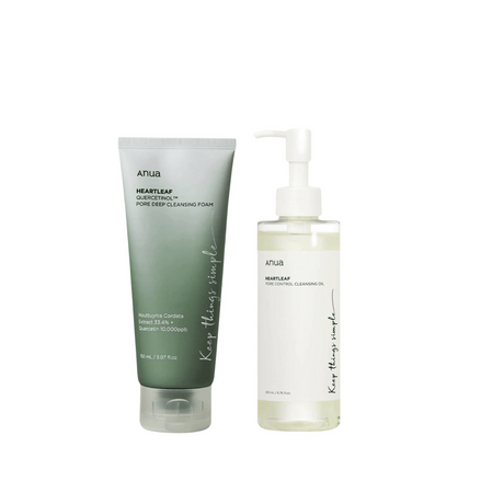 dupla limpeza facial anua - óleo heartleaf controle de poros 200ml + espuma quercetinol 150ml