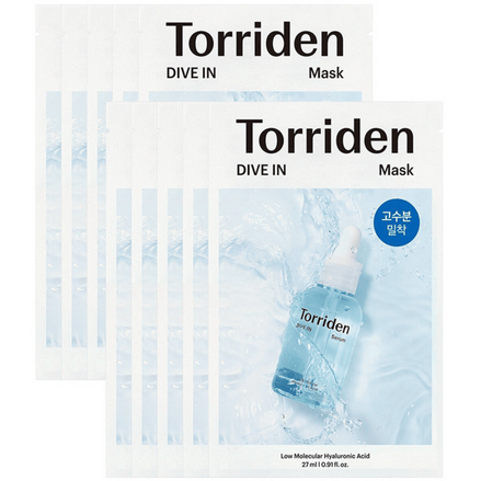 torriden dive-in máscara facial hidratação intensa ácido hialurônico 10un