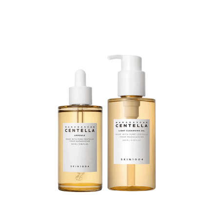 dupla cuidados faciais coreano skin1004 centella madagascar - óleo limpeza leve 200ml + sérum calmante 100ml