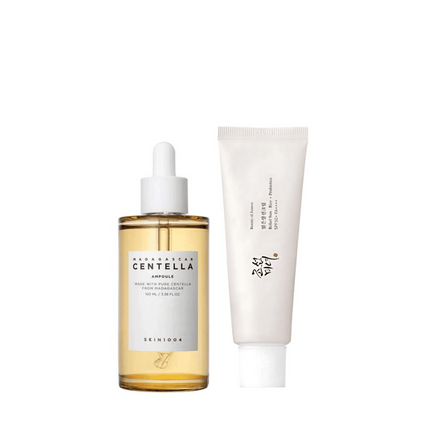 dupla calmante & proteção radiante - sérum skin1004 centella 100ml + protetor solar beauty of joseon fps50 50ml