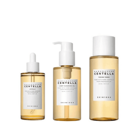 trio skin1004 centella madagascar para pele sensível - óleo limpeza leve 200ml + sérum calmante 100ml + tônico hidratante 210ml