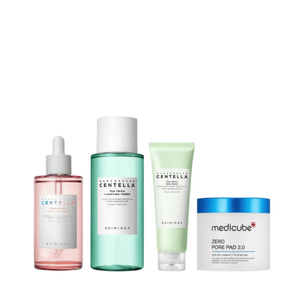 kit controle de oleosidade e poros skin1004 e medicube - poreminizing ampoule 100ml + lenços esfoliantes zero pore pad 2.0 70ea + tea-trica bha foam 125ml + tea-trica toner 210ml