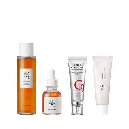 kit anti-idade beauty of joseon e missha - essência tônico revitalizante ginseng 150ml + sérum revive anti-idade 30ml + creme firmador atelo collagen 40ml + protetor solar calmante relief sun rice + probiotics fps50+ 50ml