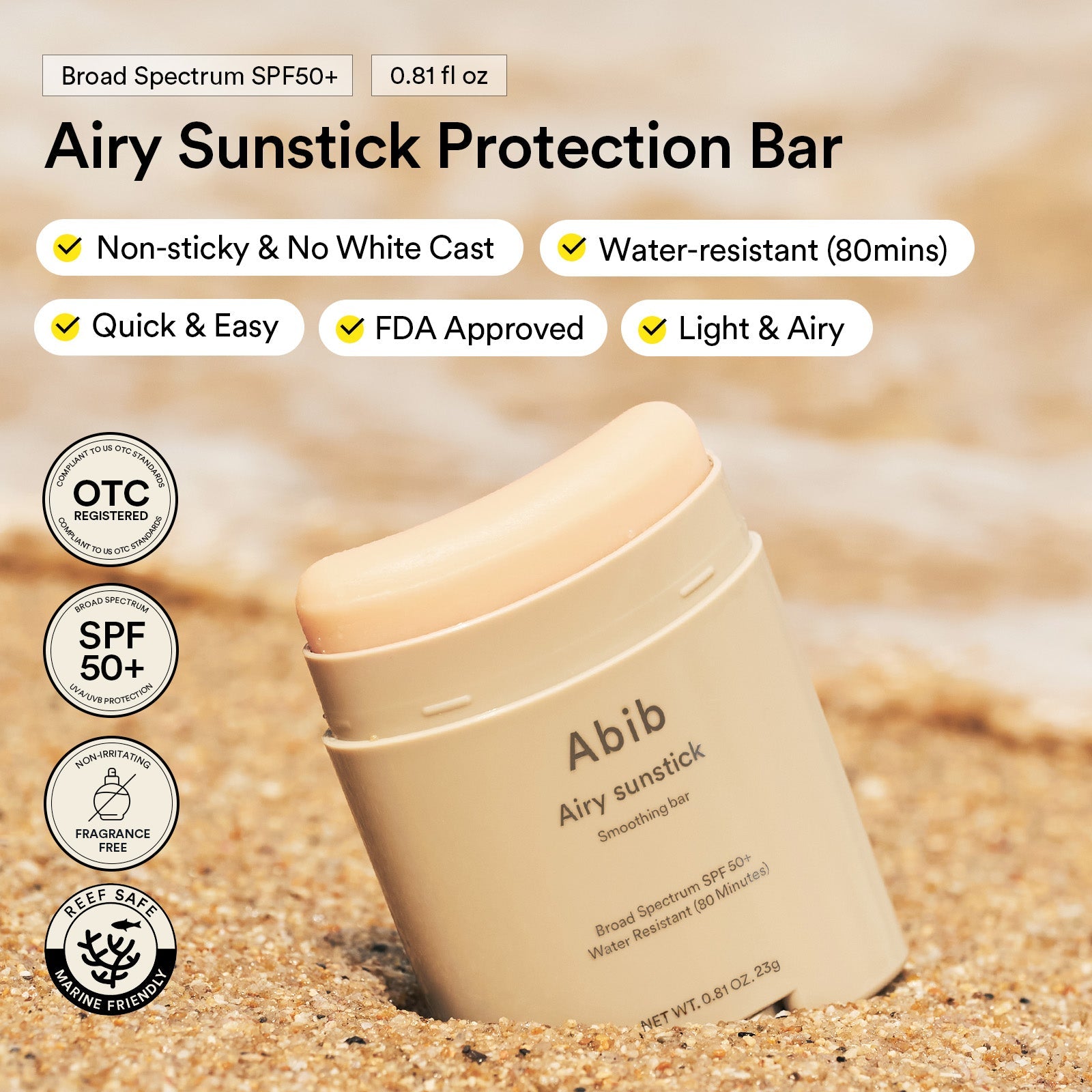 abib airy sunstick smoothing bar spf50+ 23g